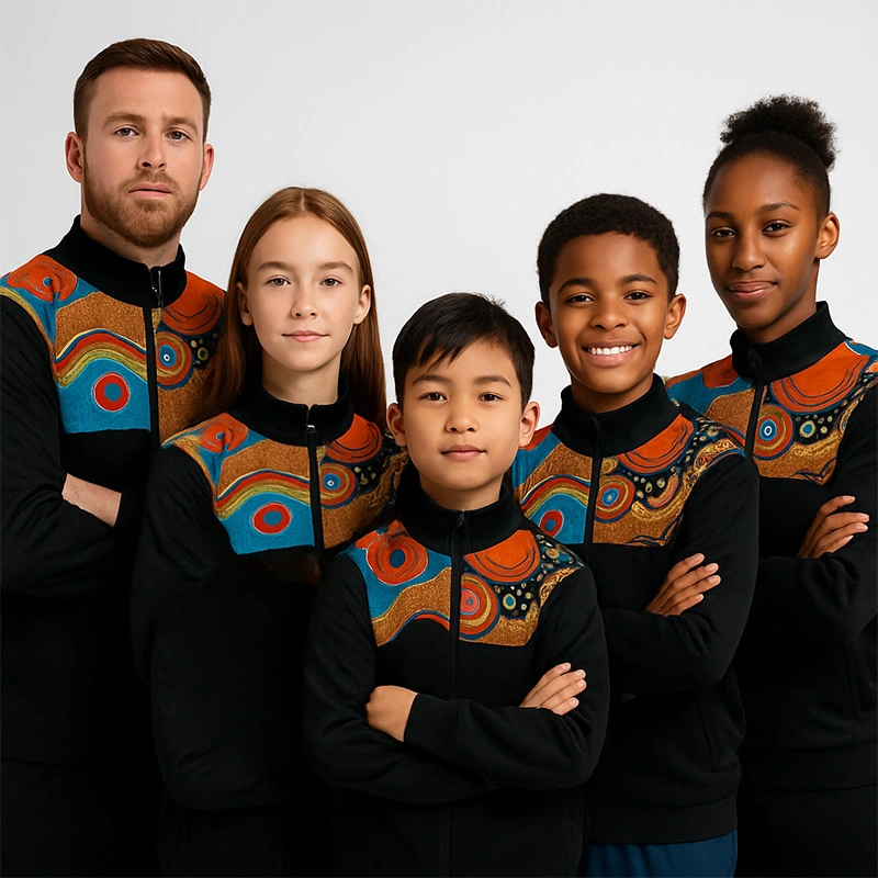 Abbigliamento sportivo in tessuto a contrasto - stampato superiore con pressa di calore, in tessuto di colore solido più basso | Esperto di personalizzazione degli attrezzi atletici 1